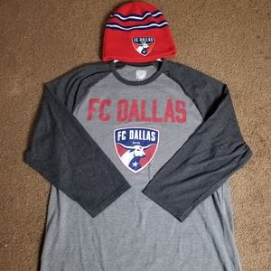 Men size Large MLS Original FC DALLAS LONG SLEEVE GREY SHIRT W/ TEAM BEANIE